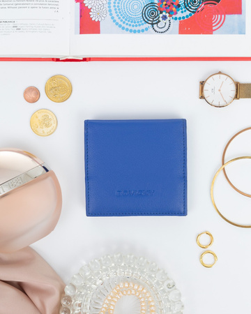 Portfel damski Rovicky ze skóry naturalnej, mały, niebieski