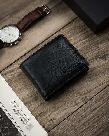 Portfel męski z zakładkami na karty - Cavaldi, czarny, skórzany