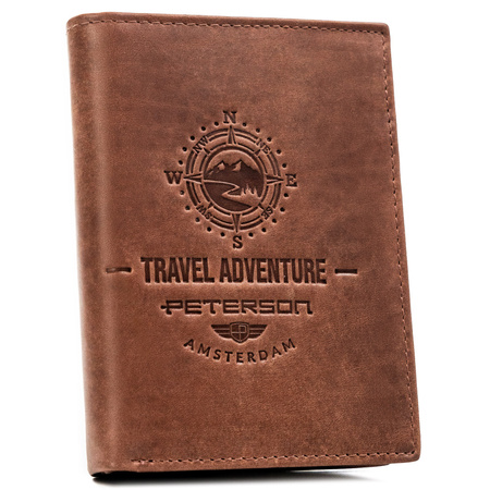 Portfel męski Peterson z naturalnej skóry - duży, pionowy, RFID