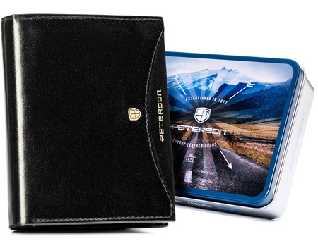 Portfel męski czarny ze skóry naturalnej - Peterson, pionowy, duży