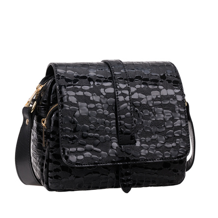 Listonoszka Canaletto z kroplami, czarna skórzana z złotymi detalami