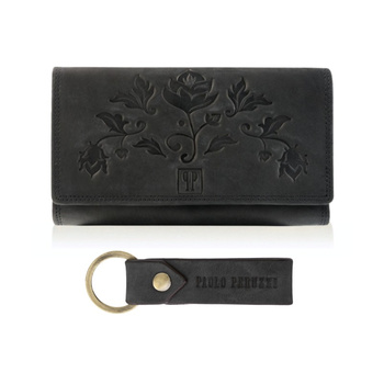 Zestaw prezentowy dla kobiet ZUP-95-BL portfel damski skórzany T-05-BL breloczek do kluczy T-87-HBL