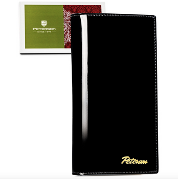 Duży, skórzany, pionowy portfel damski w czarnym kolorze zamykany na magnes - Peterson