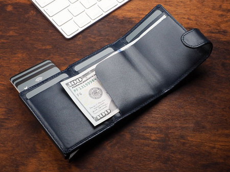 Portfel SOLO wykonany z miękkiej w dotyku skóry Italia granatowy