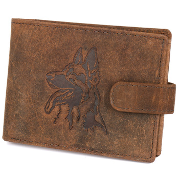 Portfel skórzany męski z tłoczeniem pies Bellugio - rdzawy