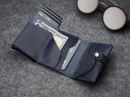 Portfel HIKER Go wykonany z roślinnie garbowanej skóry Nomad granatowy