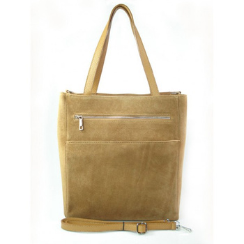 Shopper bag Vera Pelle  gruby zamsz aksamitny pojemny worek na ramię   Camel SV55C