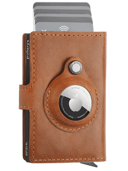 Portfel HIKER for AirTag wykonany z  garbowanej skóry Nomad koniak