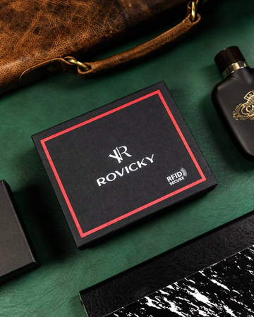 Portfel męski skórzany Rovicky - duży, czarny z RFID