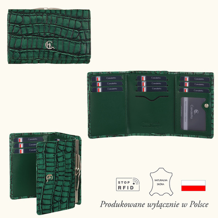 Portfel skórzany Canaletto w zielonym kolorze z ochroną RFID