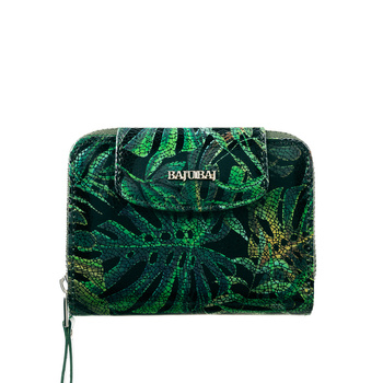 Portfel damski BajuBaj z suwakiem, elegancki, zielony, skórzany
