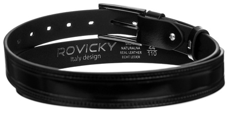 Zdobiony pasek męski z lakierowanej skóry naturalnej licowej - Rovicky 115