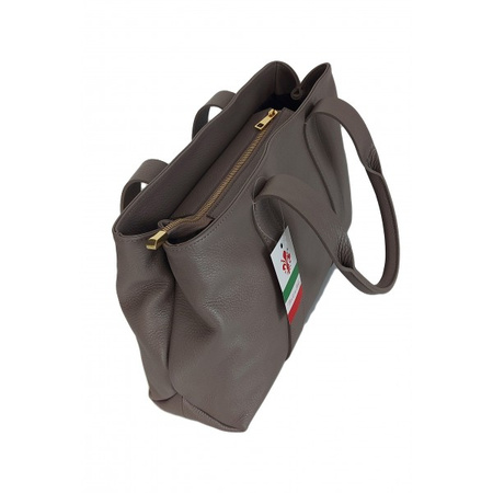 Torba skórzana na ramię XL, Vera Pelle, Szara, Made in Italy