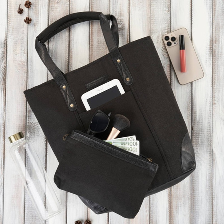 Torebka damska shopper dua czarna na ramię z dodatkową kosmetyczką wegaska Paolo Peruzzi E-23-BL