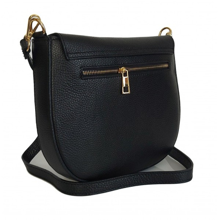 Listonoszka skórzana Vera Pelle z okuciami złotymi, czarna VPP38N