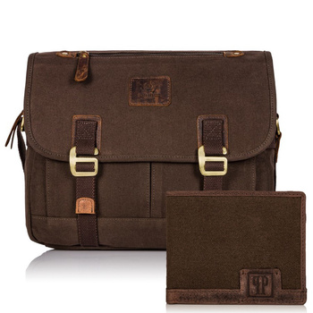 Zestaw męski: torba vintage i portfel Paolo Peruzzi brązowy