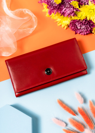 Portfel damski czerwony z RFID - elegancka skórzana torebka Peterson