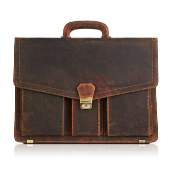 Aktówka męska skórzana vintage Paolo Peruzzi T-80-HBR brązowa