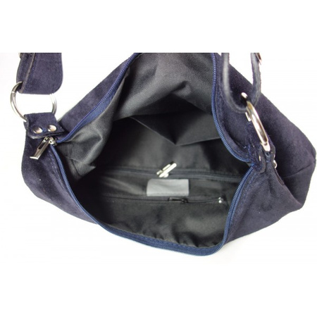 Klasyczny worek na ramię ,zamki suwaki XL A4  Shopper bag zamsz naturalny  granatowy W345BS