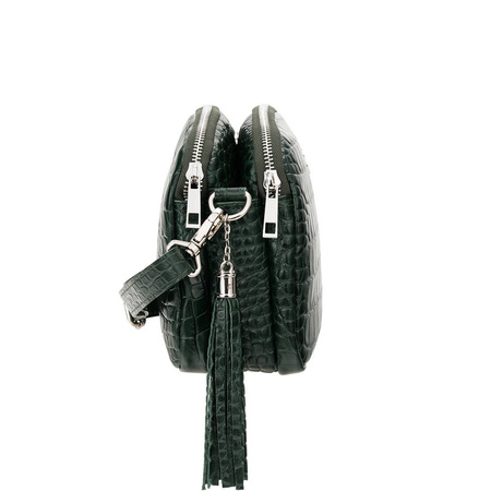 Listonoszka Canaletto z krokodylowej skóry z frędzlami zielona