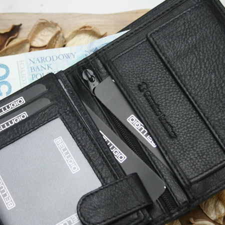 Portfel męski skórzany RFID - czarno-czerwony