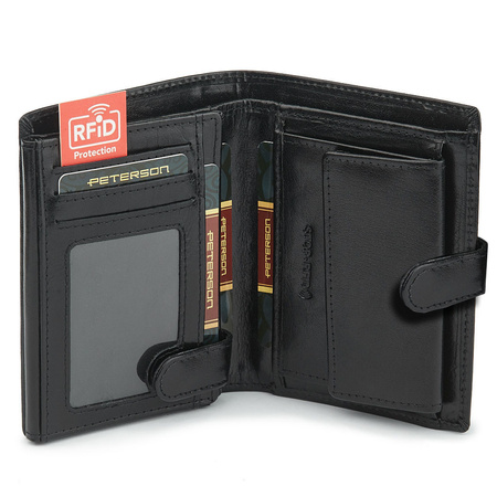 Portfel skórzany z RFID - Peterson, duży i elegancki w czerni