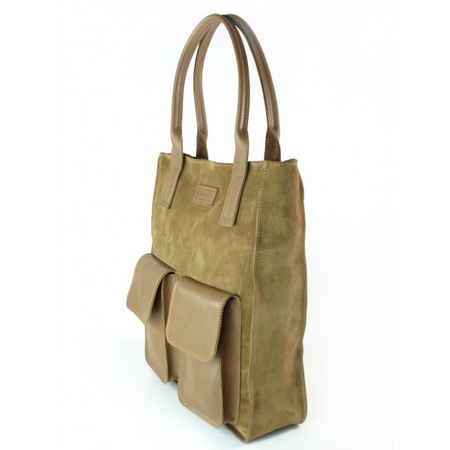 Torba skórzana XXL Vera Pelle zamszowa, pojemna, Camel BYC88C
