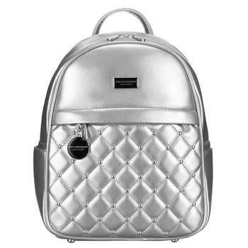 Plecak damski srebrny z pikowaniem i nitami eko skóra Peterson