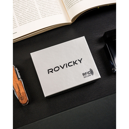 Banknotówka męska ze skóry naturalnej w czarnym kolorze - Rovicky