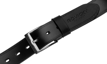 Szeroki, stebnowany pasek męski ze skóry naturalnej licowej - Rovicky 95