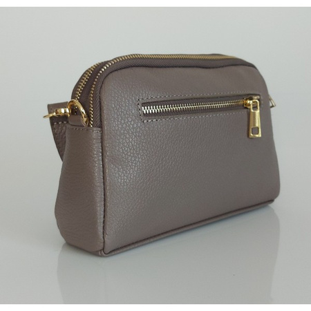 Listonoszka skórzana Vera Pelle, dwie komory, szara, złote okucia