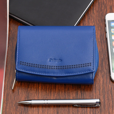 Portfel damski skórzany wyrazisty - ciemnoniebieski