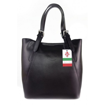 Włoska torebka skórzana na ramię ,Vera Pelle A4,shopper Czarna V77N