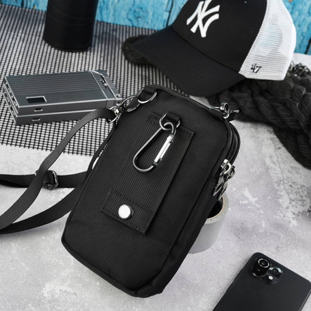 Saszetka męska cordura na ramie SP-03-BL, czarna, 2 komory