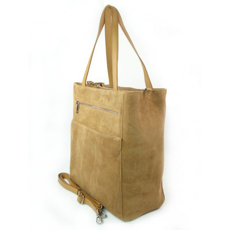 Shopper bag Vera Pelle  gruby zamsz aksamitny pojemny worek na ramię   Camel SV55C