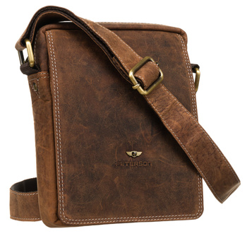 Listonoszka męska ze skóry naturalnej brązowa z złotymi okuciami - Peterson