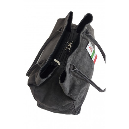 Torba XL A4 Vera Pelle - Szara, Naturalna Skóra Zamszowa, Made in Italy