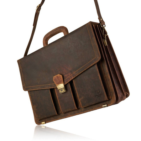 Aktówka męska skórzana vintage Paolo Peruzzi T-80-HBR brązowa