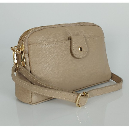 Listonoszka skórzana Vera Pelle Beżowa, 2 komory, złote okucia