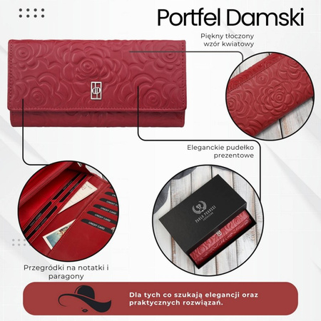 Portfel damski skórzany duży z toczeniem w kwiaty czerwony Paolo Peruzzi AL-12-RD