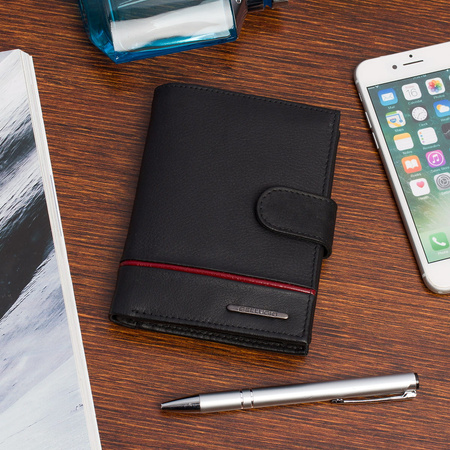 Portfel męski z lampasem Bellugio - czarno-czerwony