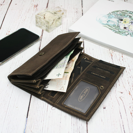 Portfel damski skóra nubuk Wild Tiger - ciemnobrązowy