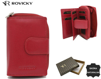 Portfel damski skórzany na zatrzask - Rovicky, różowy/bordowy