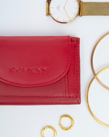 Portfel damski Rovicky ze skóry naturalnej, czerwony, mały, casualowy