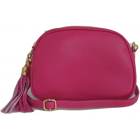 Torebka listonoszka trzykomorowa z frędzelkiem Vera Pelle Fuksja