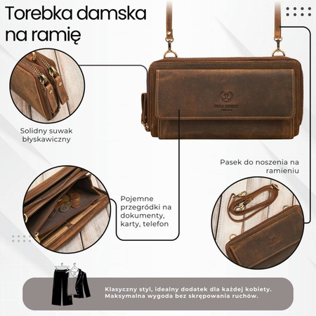 Skórzana kopertówka damska do ręki na ramię portfel damski Paolo Peruzzi T-137-HBR