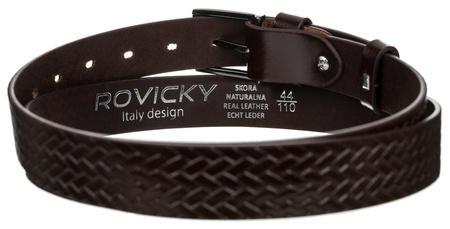 Pasek męski ze skóry naturalnej licowej z plecionym wzorem - Rovicky 105