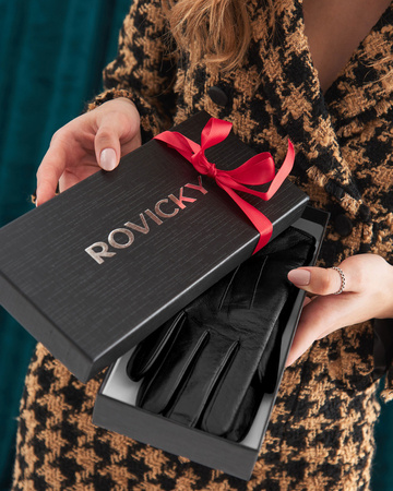 Ocieplane rękawiczki damskie ze skóry naturalnej z przeszyciami - Rovicky XL