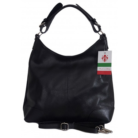 Torebka worek skórzana Vera Pelle, czarna, włoska, pojemna VORX12N