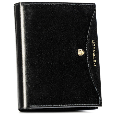 Portfel męski czarny ze skóry naturalnej - Peterson, pionowy, duży